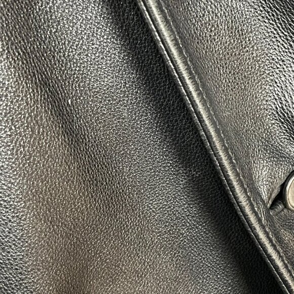 J. Crew‎ Leather Jacket Car Coat Men Black Size XL Wool Lining Lapel Button-Up - Picture 14 of 16